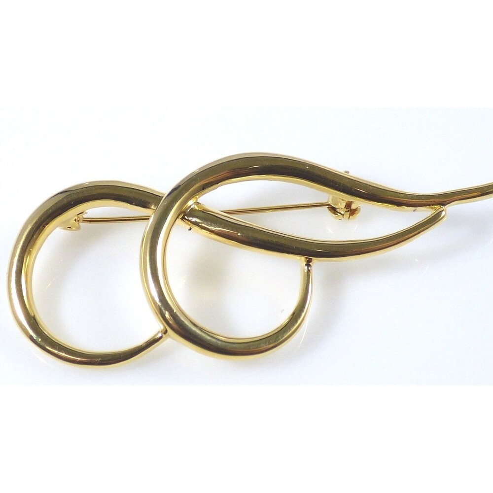 Vintage Swirl Modernist Brooch Pin Gold Tone Metal Wave Loop Shiny Elegant